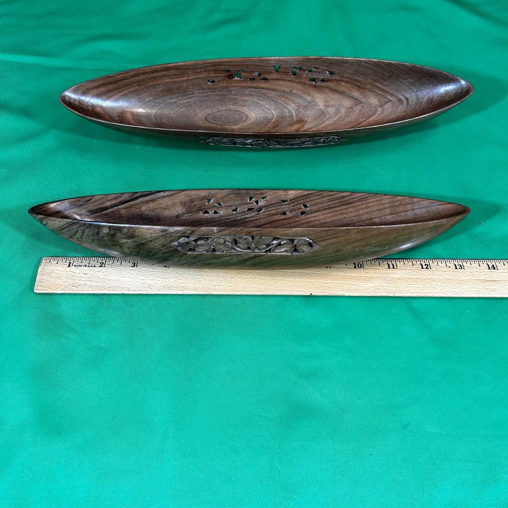 E. Cotton & Co. Wooden Canoe Bowls (2) Handmade in Kashmir 13 x 2.75 x 2